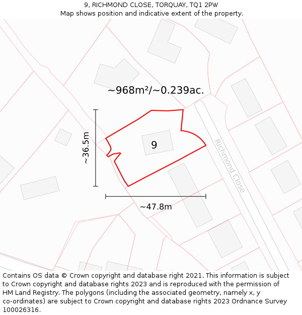 9, RICHMOND CLOSE, TORQUAY, TQ1 2PW: Plot and title map