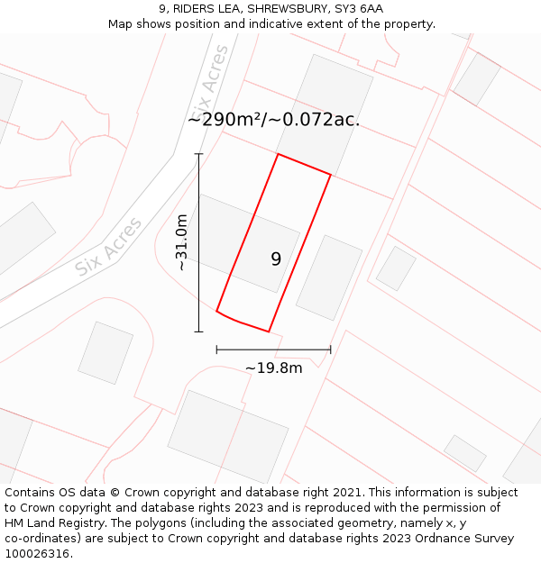 9, RIDERS LEA, SHREWSBURY, SY3 6AA: Plot and title map
