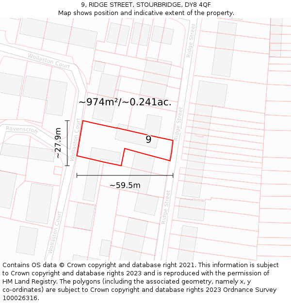 9, RIDGE STREET, STOURBRIDGE, DY8 4QF: Plot and title map