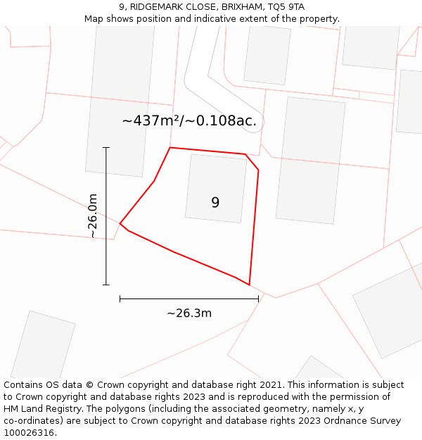 9, RIDGEMARK CLOSE, BRIXHAM, TQ5 9TA: Plot and title map