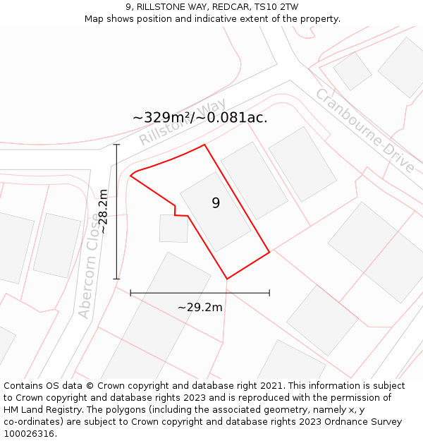 9, RILLSTONE WAY, REDCAR, TS10 2TW: Plot and title map