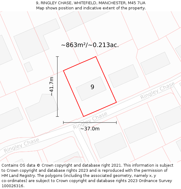 9, RINGLEY CHASE, WHITEFIELD, MANCHESTER, M45 7UA: Plot and title map
