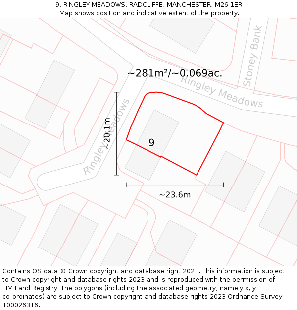 9, RINGLEY MEADOWS, RADCLIFFE, MANCHESTER, M26 1ER: Plot and title map
