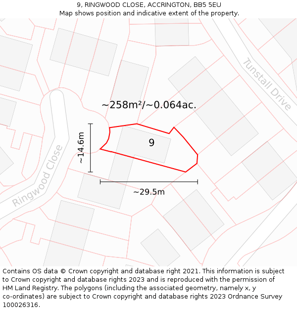 9, RINGWOOD CLOSE, ACCRINGTON, BB5 5EU: Plot and title map