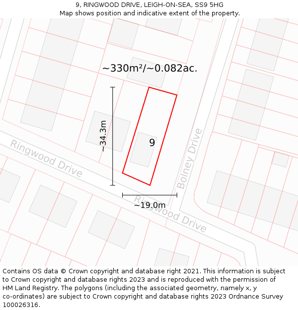 9, RINGWOOD DRIVE, LEIGH-ON-SEA, SS9 5HG: Plot and title map