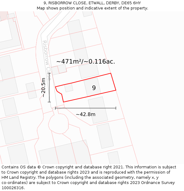 9, RISBORROW CLOSE, ETWALL, DERBY, DE65 6HY: Plot and title map