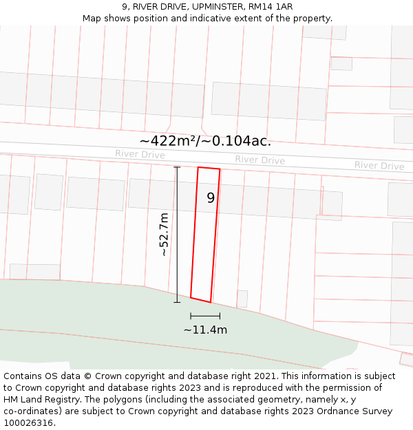 9, RIVER DRIVE, UPMINSTER, RM14 1AR: Plot and title map