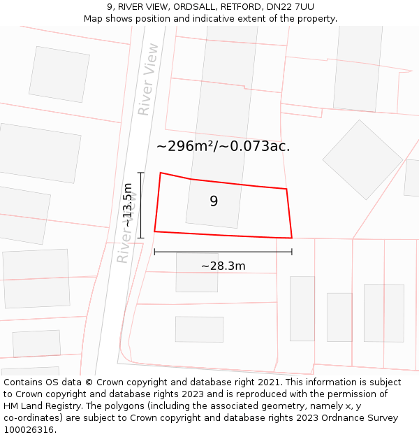 9, RIVER VIEW, ORDSALL, RETFORD, DN22 7UU: Plot and title map