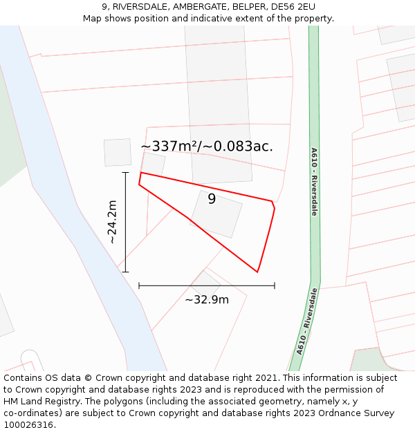 9, RIVERSDALE, AMBERGATE, BELPER, DE56 2EU: Plot and title map