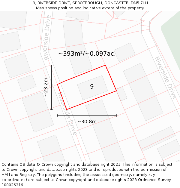 9, RIVERSIDE DRIVE, SPROTBROUGH, DONCASTER, DN5 7LH: Plot and title map