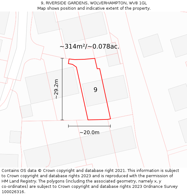 9, RIVERSIDE GARDENS, WOLVERHAMPTON, WV8 1GL: Plot and title map