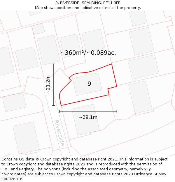 9, RIVERSIDE, SPALDING, PE11 3FF: Plot and title map