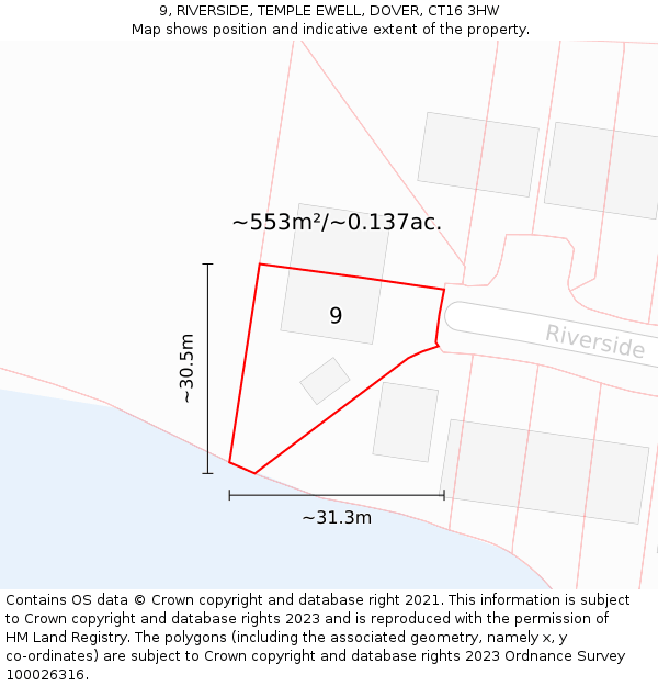 9, RIVERSIDE, TEMPLE EWELL, DOVER, CT16 3HW: Plot and title map