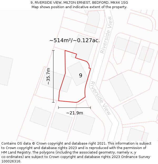 9, RIVERSIDE VIEW, MILTON ERNEST, BEDFORD, MK44 1SG: Plot and title map