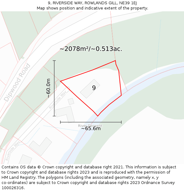 9, RIVERSIDE WAY, ROWLANDS GILL, NE39 1EJ: Plot and title map