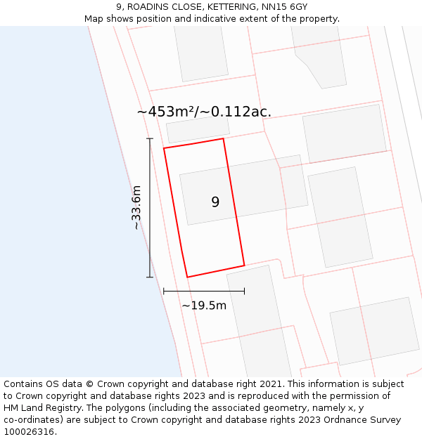9, ROADINS CLOSE, KETTERING, NN15 6GY: Plot and title map