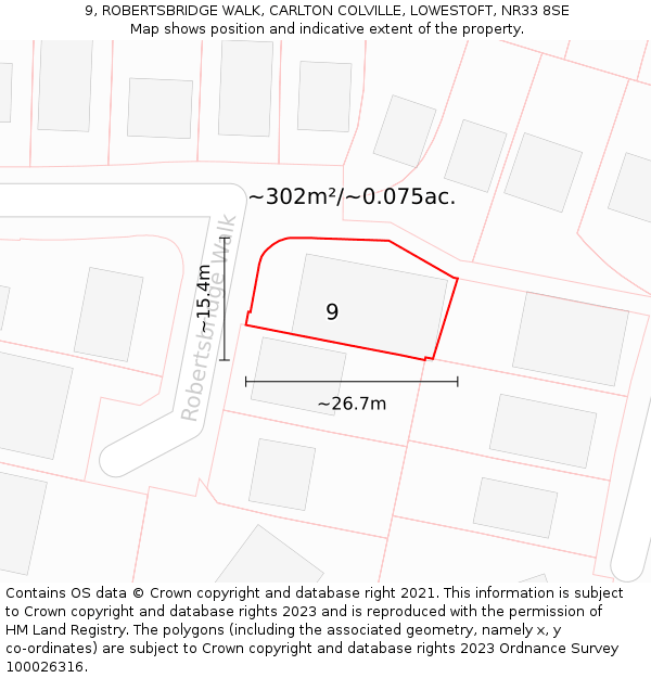 9, ROBERTSBRIDGE WALK, CARLTON COLVILLE, LOWESTOFT, NR33 8SE: Plot and title map