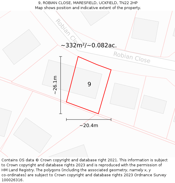9, ROBIAN CLOSE, MARESFIELD, UCKFIELD, TN22 2HP: Plot and title map