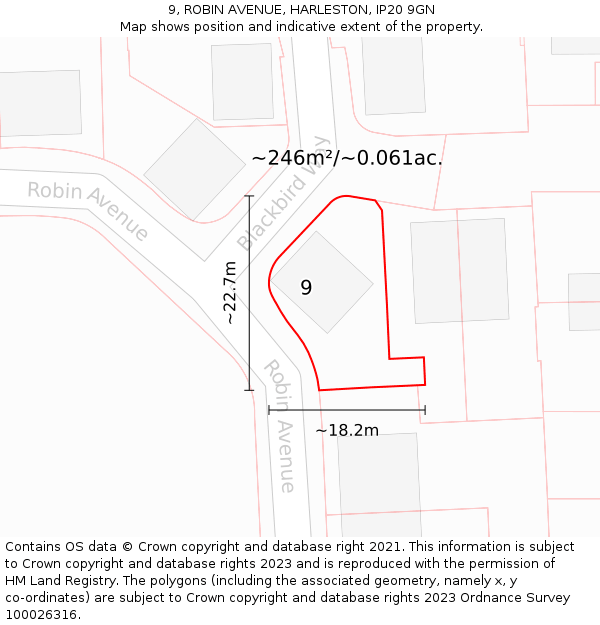9, ROBIN AVENUE, HARLESTON, IP20 9GN: Plot and title map