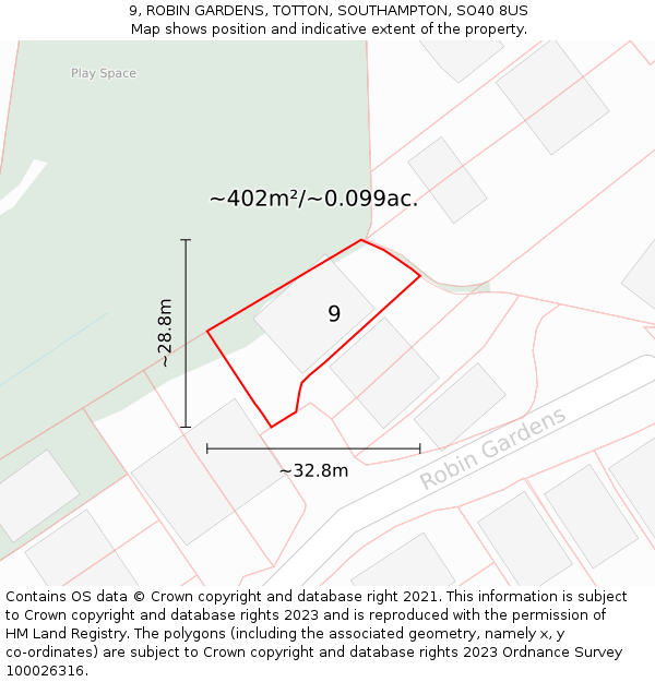 9, ROBIN GARDENS, TOTTON, SOUTHAMPTON, SO40 8US: Plot and title map