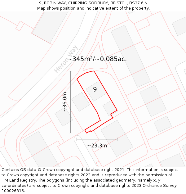 9, ROBIN WAY, CHIPPING SODBURY, BRISTOL, BS37 6JN: Plot and title map