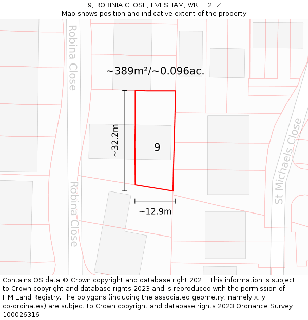 9, ROBINIA CLOSE, EVESHAM, WR11 2EZ: Plot and title map