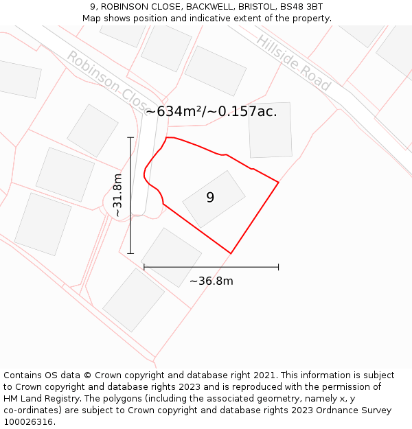 9, ROBINSON CLOSE, BACKWELL, BRISTOL, BS48 3BT: Plot and title map