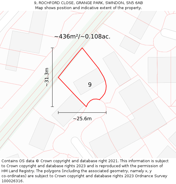 9, ROCHFORD CLOSE, GRANGE PARK, SWINDON, SN5 6AB: Plot and title map