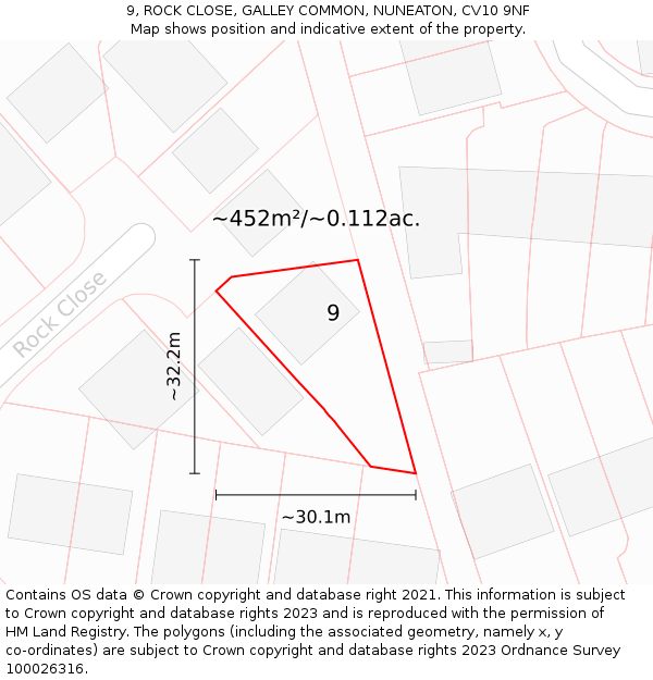 9, ROCK CLOSE, GALLEY COMMON, NUNEATON, CV10 9NF: Plot and title map