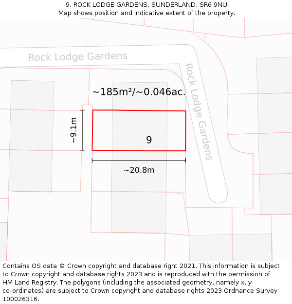 9, ROCK LODGE GARDENS, SUNDERLAND, SR6 9NU: Plot and title map