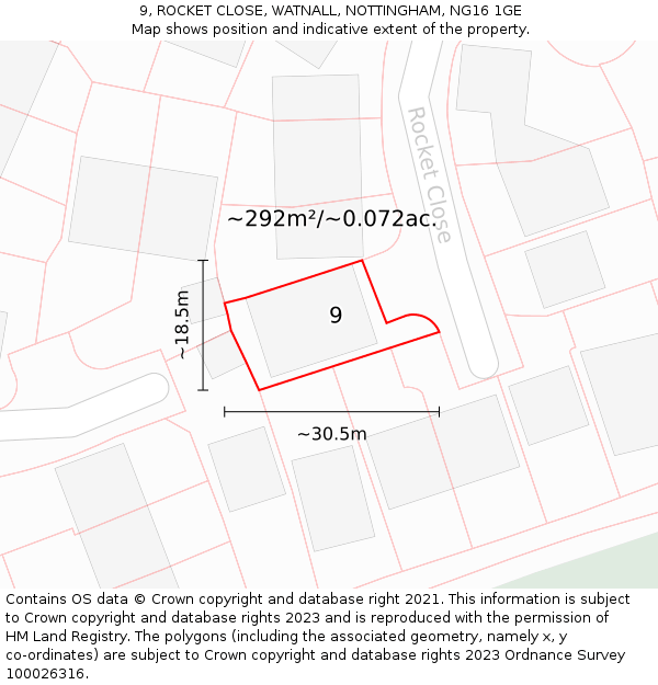 9, ROCKET CLOSE, WATNALL, NOTTINGHAM, NG16 1GE: Plot and title map
