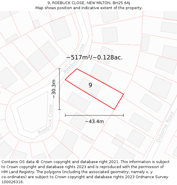 9, ROEBUCK CLOSE, NEW MILTON, BH25 6AJ: Plot and title map