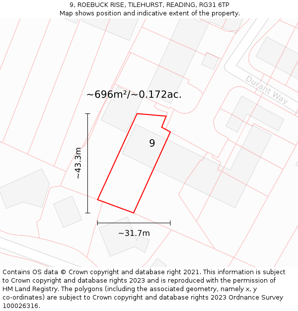 9, ROEBUCK RISE, TILEHURST, READING, RG31 6TP: Plot and title map
