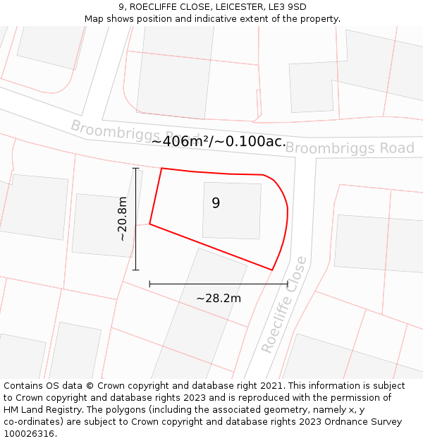 9, ROECLIFFE CLOSE, LEICESTER, LE3 9SD: Plot and title map