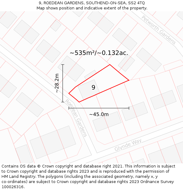 9, ROEDEAN GARDENS, SOUTHEND-ON-SEA, SS2 4TQ: Plot and title map