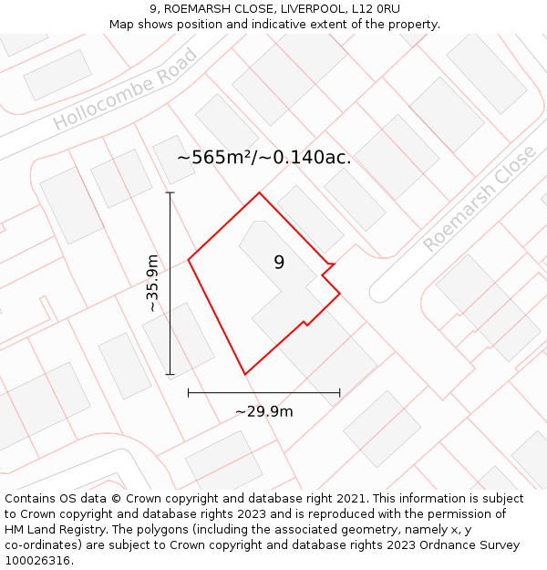 9, ROEMARSH CLOSE, LIVERPOOL, L12 0RU: Plot and title map