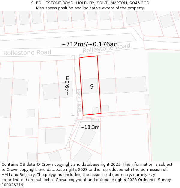 9, ROLLESTONE ROAD, HOLBURY, SOUTHAMPTON, SO45 2GD: Plot and title map