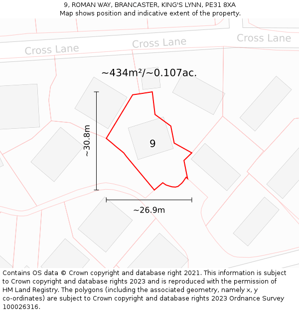 9, ROMAN WAY, BRANCASTER, KING'S LYNN, PE31 8XA: Plot and title map