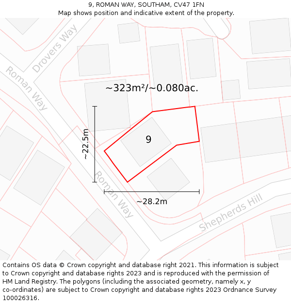 9, ROMAN WAY, SOUTHAM, CV47 1FN: Plot and title map