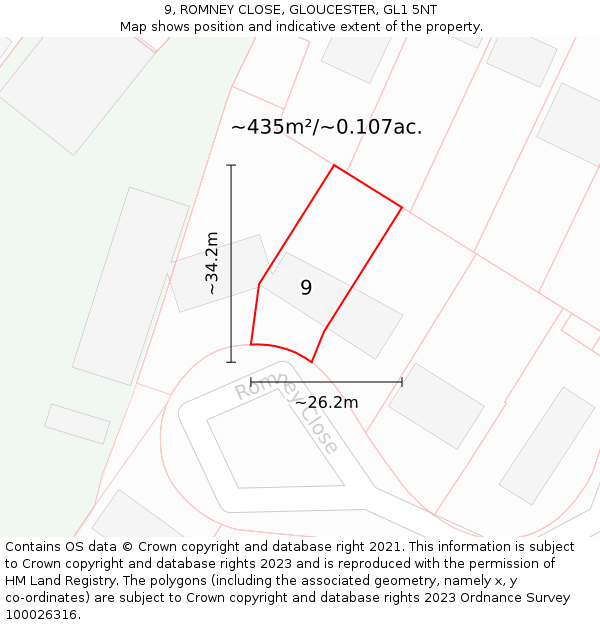 9, ROMNEY CLOSE, GLOUCESTER, GL1 5NT: Plot and title map