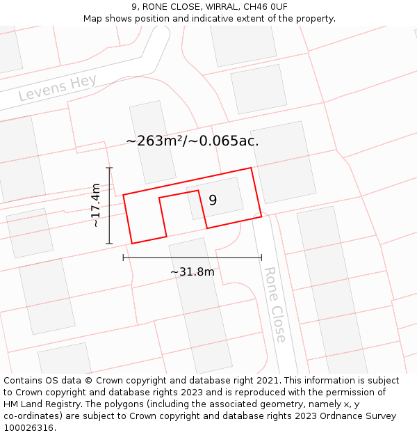 9, RONE CLOSE, WIRRAL, CH46 0UF: Plot and title map