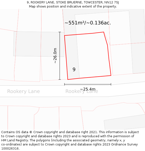 9, ROOKERY LANE, STOKE BRUERNE, TOWCESTER, NN12 7SJ: Plot and title map
