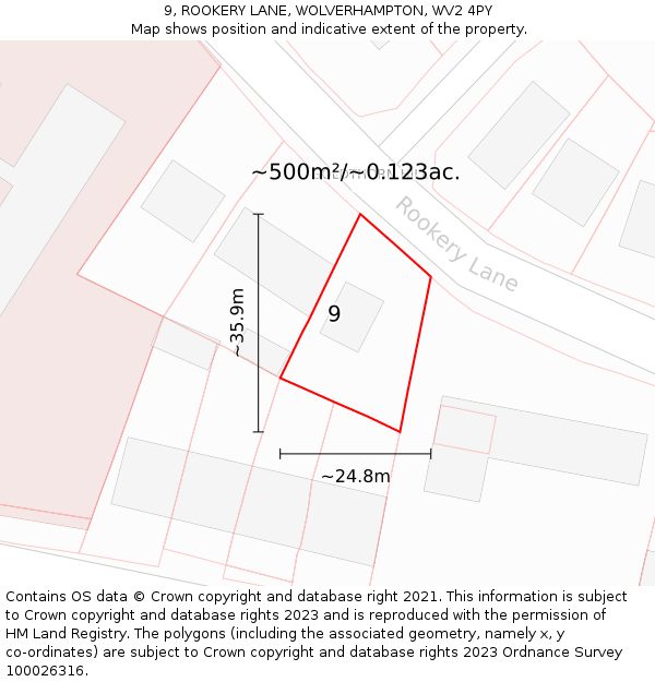 9, ROOKERY LANE, WOLVERHAMPTON, WV2 4PY: Plot and title map