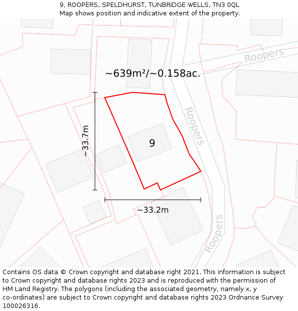 9, ROOPERS, SPELDHURST, TUNBRIDGE WELLS, TN3 0QL: Plot and title map