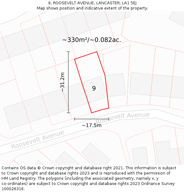 9, ROOSEVELT AVENUE, LANCASTER, LA1 5EJ: Plot and title map
