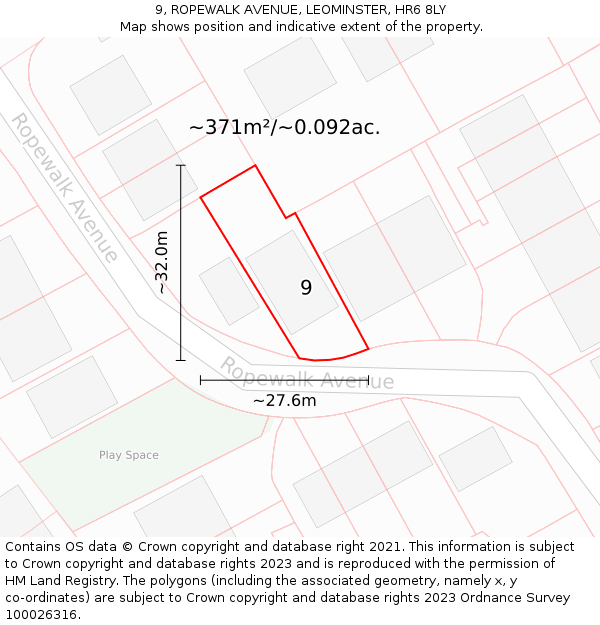 9, ROPEWALK AVENUE, LEOMINSTER, HR6 8LY: Plot and title map