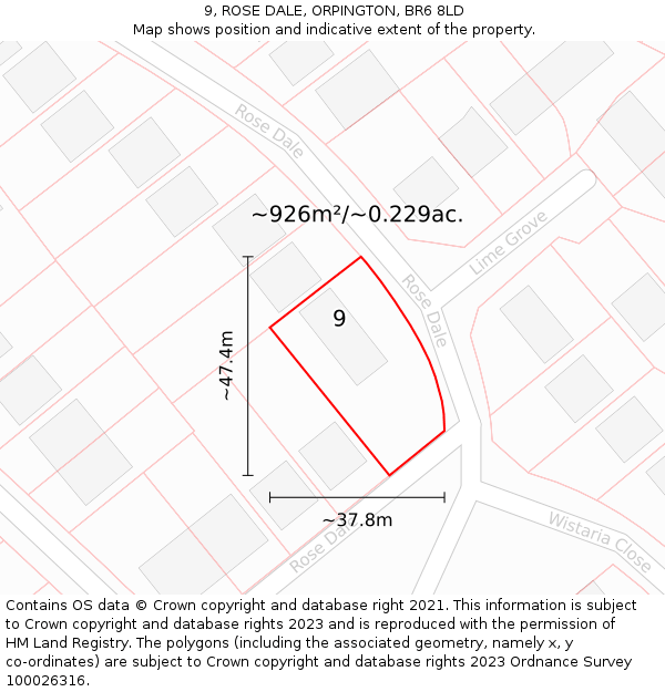 9, ROSE DALE, ORPINGTON, BR6 8LD: Plot and title map