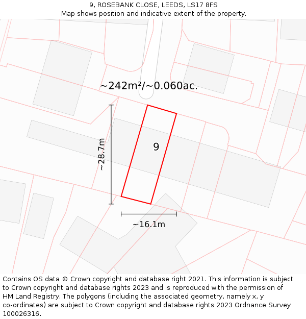 9, ROSEBANK CLOSE, LEEDS, LS17 8FS: Plot and title map