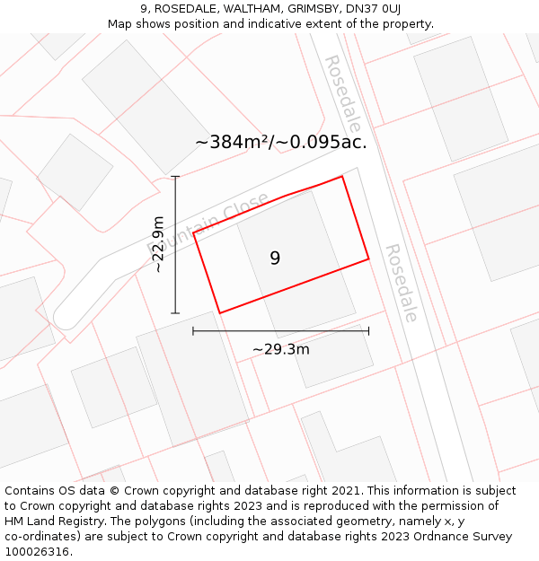 9, ROSEDALE, WALTHAM, GRIMSBY, DN37 0UJ: Plot and title map