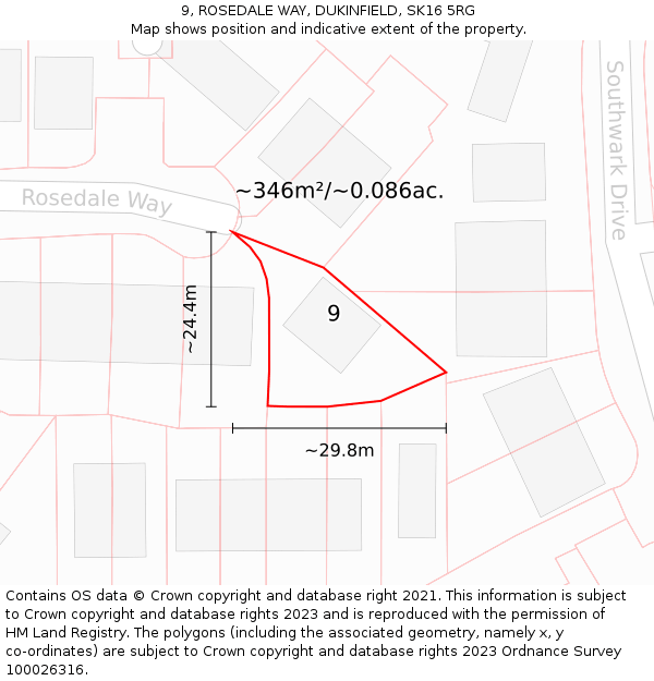 9, ROSEDALE WAY, DUKINFIELD, SK16 5RG: Plot and title map
